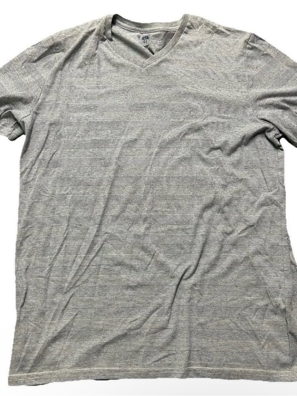 Men’s Route 66 White Grey Striped V Neck T Shirt Size XXLT